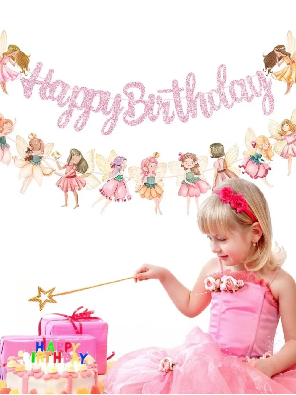 Fairy Birthday Banner - Pink Glitter 